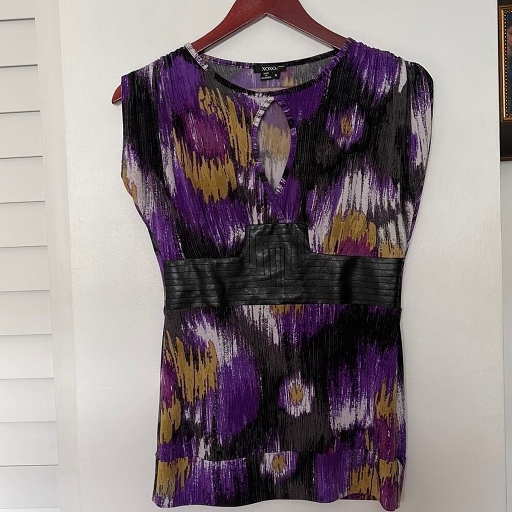 XOXO Boho printed with faux leather detail Top